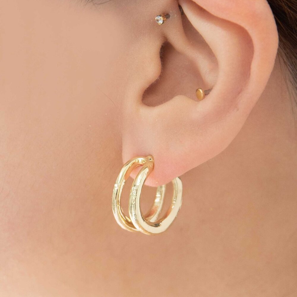 New Lovoda Double Hoop Earrings Sterling Silver Post Hypoallergenic Gold Dipped